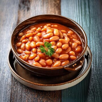 Baked Beans in Tomato Sauce, Homemade Comfort Food and Protein Meal Concept