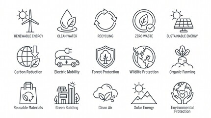 Fototapeta premium Environmental protection and green sustainability vector icon set