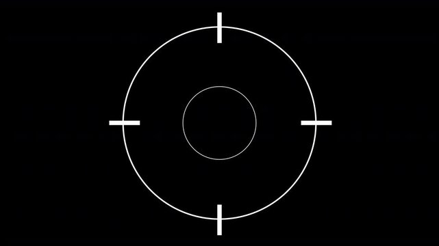 White military crosshair range target radar sonar animation with expanding sonar ping ring circle, simple overlay animation gun firing bullseye mounted sight for target practice  