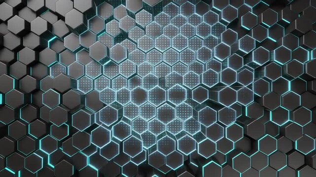 Abstract Hexagonal Grid Background with Neon Blue Glow