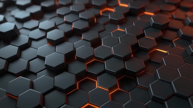Abstract Hexagonal Grid Pattern with Orange Glow