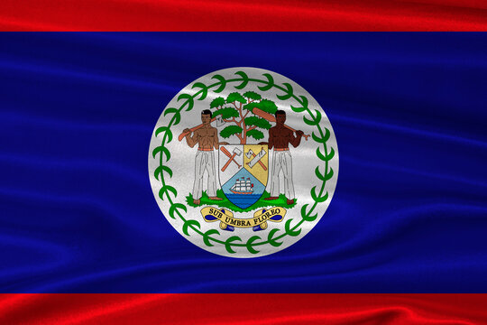 Belize flag textured with fabric background. Flag of Belize with a soft fabric texture