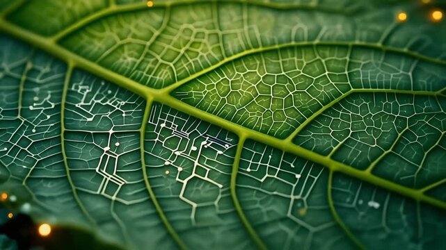 Biotechnology and Green Technology Macro Leaf Vein with Digital Circuit Pattern