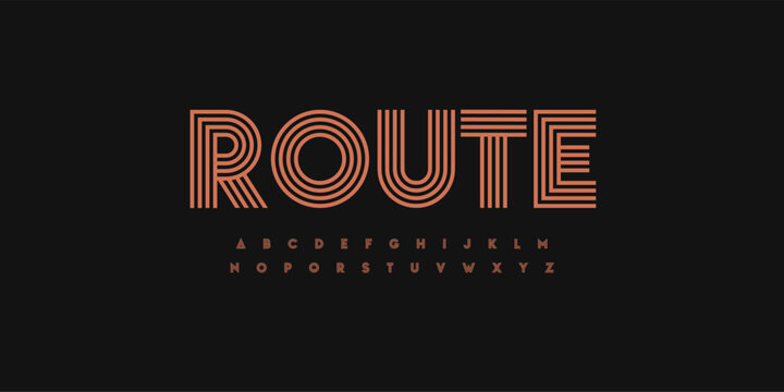 striped retro alphabet, linear geometric pattern letters design, outline bauhaus font for modern headlines, creative designs, retro posters, branding, and stylish logos. Vector font typeset.