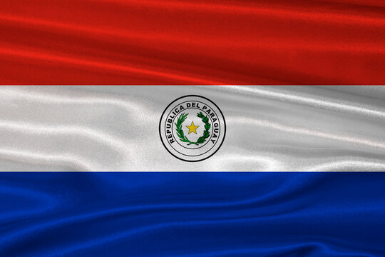 Paraguay flag textured with fabric background. Flag of Paraguay with a soft fabric texture