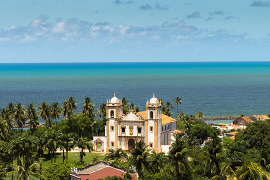 Historic Colonial Church Overlooking Ocean in Olinda Brazil