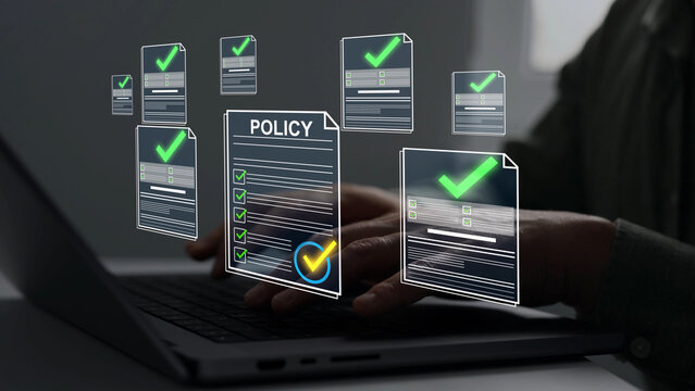 Compliance law,corporate rules with documents, checkmarks, regulation policy.Modern governance, legal standards, policy management ensuring transparency, safety, structured organizational control.