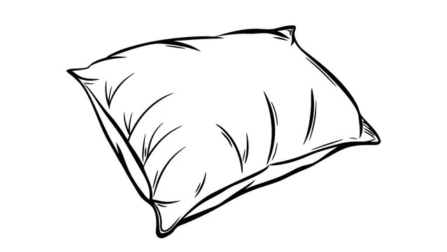 Minimalist pillow sketch, hand drawn bed cushion illustration, simple black and white line art of soft bedding accessory