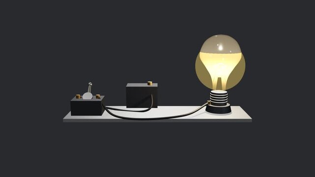 A premium, physically consistent 3D animation of a simple electrical circuit. 
