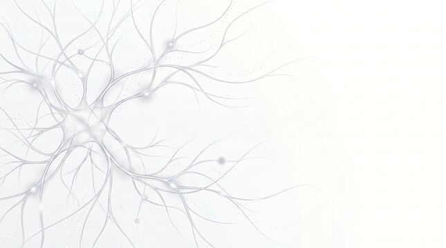 Abstract neural network with glowing silver threads on a clean white background