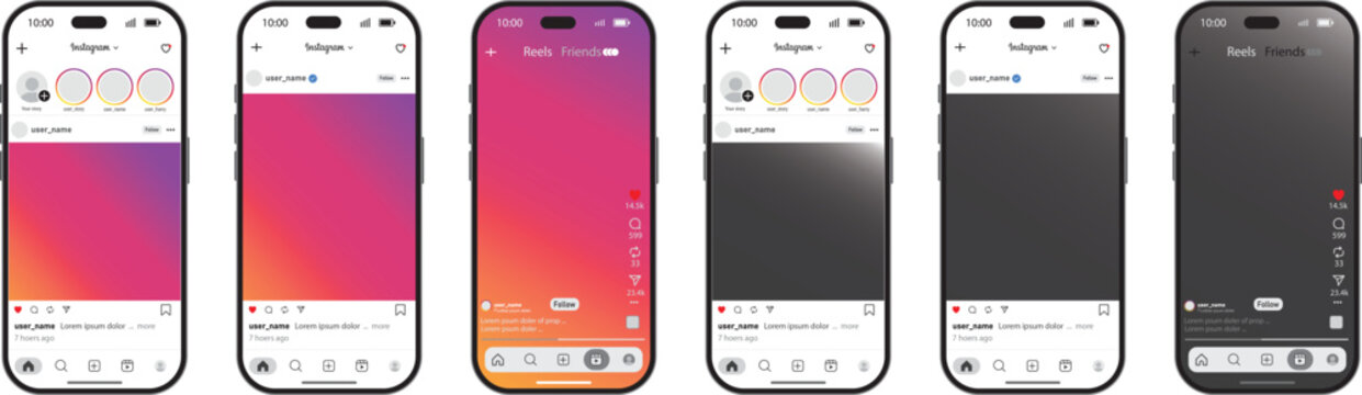 Instagram post  Reels mockup template with grid size, new post, Reels, frame layout, Smartphone Social Media Post Mockup Set. App Interface Screen. Instagram mockup interface on Iphone smartphone, Ins