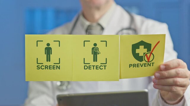 Medical professional explaining the health strategy of screening. Detecting. And preventing diseases to ensure early diagnosis and effective treatment. Promoting overall well being and public health