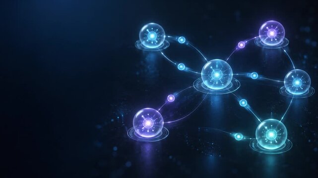 AI Agent Network with Glowing Data Transfer Between Connected Nodes