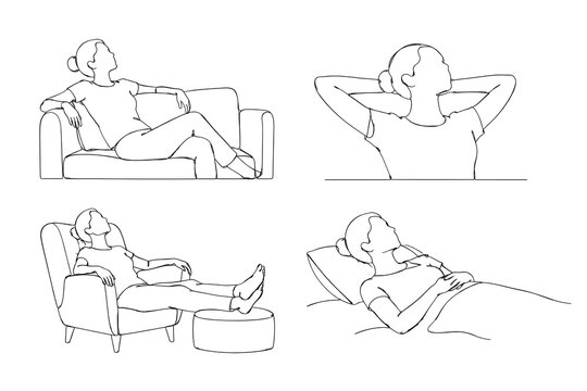Black vector collection of deep rest and unwinding continuous line art