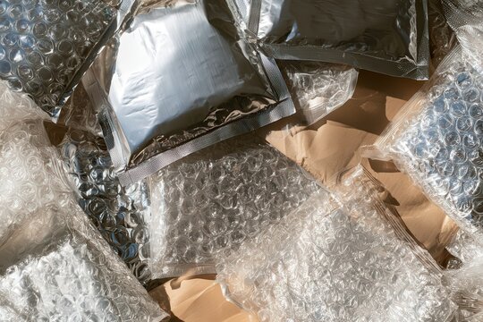 Packaging materials including bubble wrap and silver foil bags