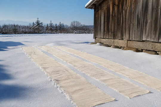 Japanese Ramie Cloth Laid on Snow for Winter Bleaching