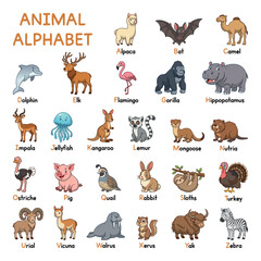 Fototapeta premium Animal alphabet educational poster with cute cartoon animals