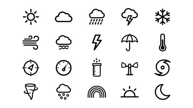 Set of weather condition icons with transparent background for various climate illustrations