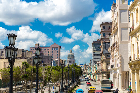 Paseo del Prado Boulevard with Capitolio in Havana Cuba