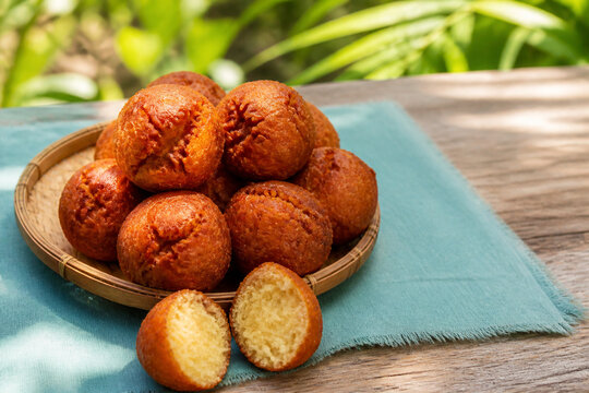 Okinawan Sata Andagi Doughnuts in a Woven Basket