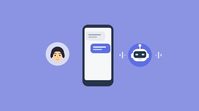 Chatbot Conversation UI Animation - Person Messaging AI Assistant on Smartphone