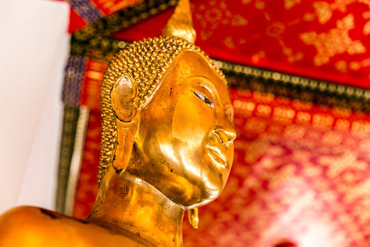Golden Buddha Statue Close Up Inside Thai Temple