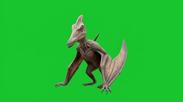 Flying Pterodactyl prehistoric winged reptile soaring on green screen