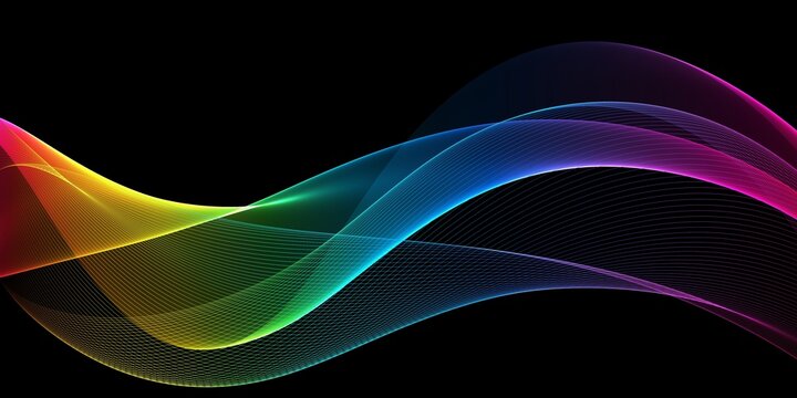 Abstract holographic iridescent neon colorful lines glowing background.