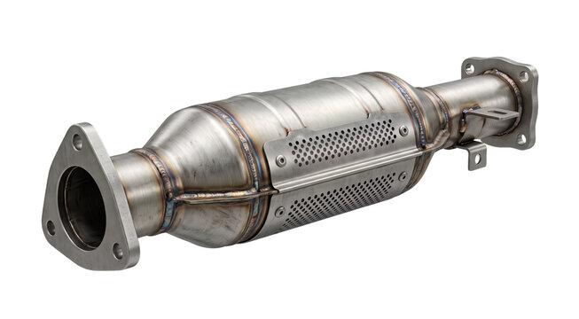 Catalytic converter exhaust pipe component is displayed against a solid transparent background.
