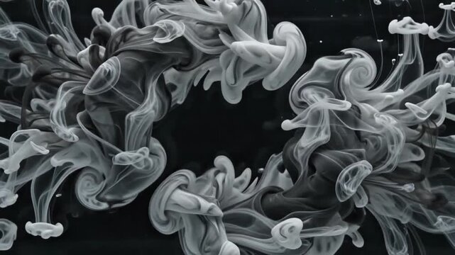 Abstract Footage of Black and White Ink Swirling in Dark Water Background Loop