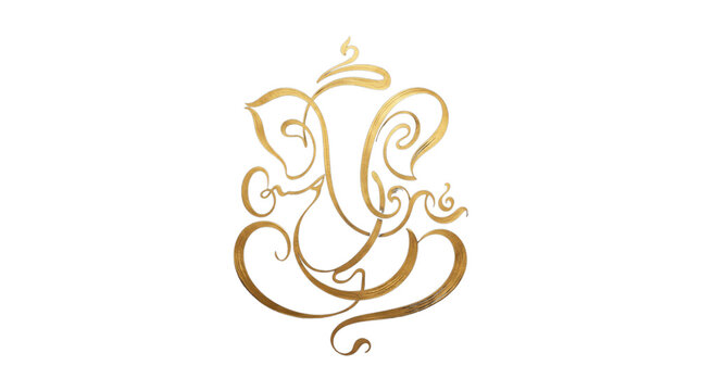 Elegant golden calligraphy art of lord ganesha isolated on transparent background