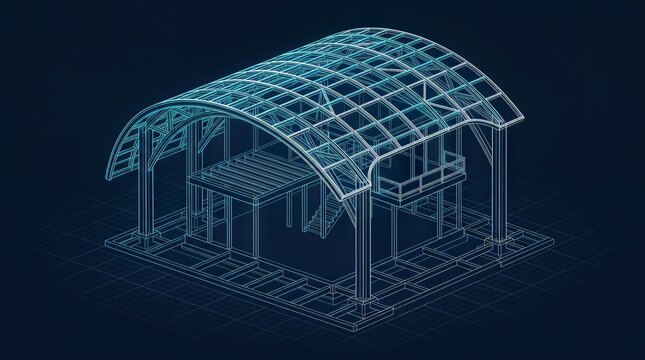 Architectural wireframe of a modern house structure