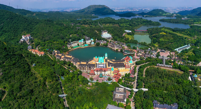 Aerial photography of the sky foothills of Cloud Sea Valley at Dahua Xing Temple in the eastern part of Overseas Chinese Town, Shenzhen