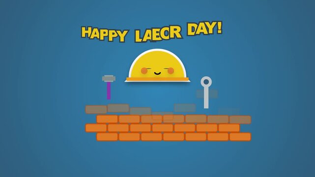 Labor Day Cartoon Animation with a Smiling Yellow Helmet Mascot