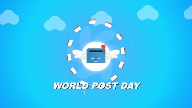 World Post Day Animation with Cute Mailbox and Flying Letters
