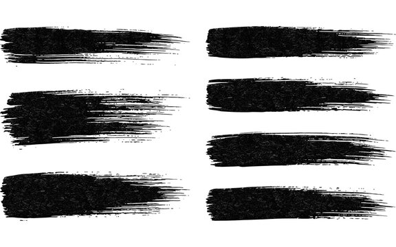 Grunge black paint brush strokes set, textured ink smear collection, artistic charcoal swipe elements for graphic design