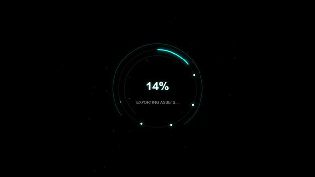 Futuristic digital loading bar with progress perchantage. Circular HUD interface exporting assets. Minimalist tech status indicator on black background.