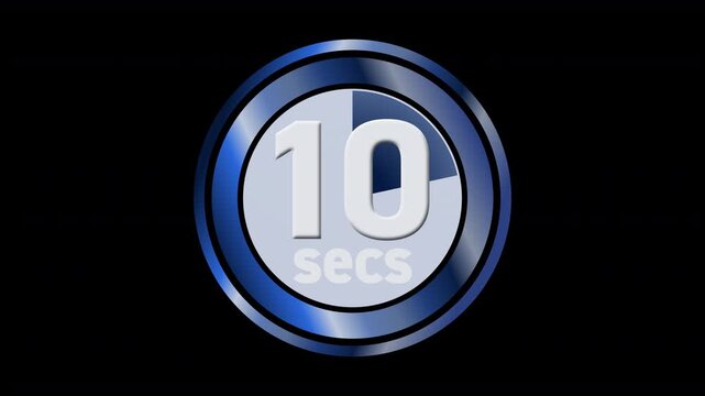 Colourful 10 second countdown clock timer for game shows, quizzes, tutorials, instruction guides for 10 secs animated graphic stopwatch counter 4K animation graphics with transparent alpha channel 4K