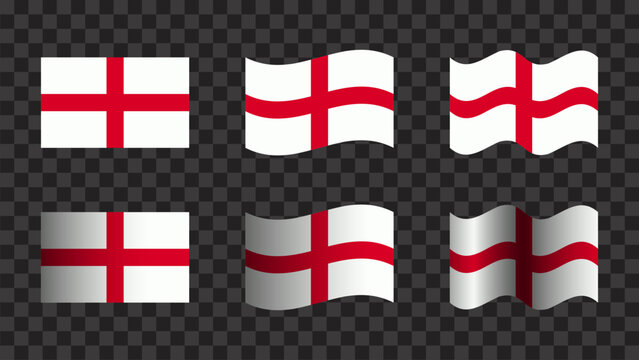 England Flag Collection With British English National Waving Fabric And Metallic Flag Designs