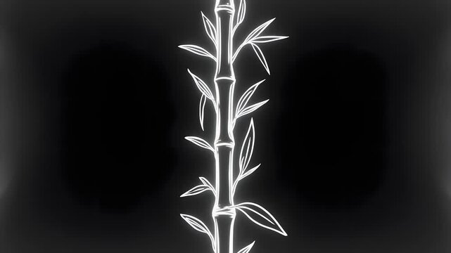 White Neon Line Art Bamboo Stalk on Black Background
