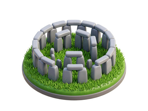 Stonehenge monument 3d model with green grass base for historical game assets.