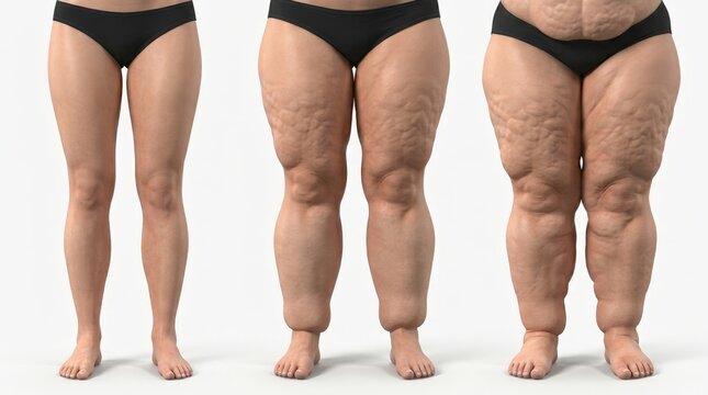 3d visualization of 3 stages of lipoedema