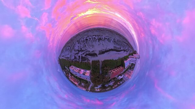 Travel and Nature: 4K Aerial Drone View of a Spectacular Sunrise Over the Atlantic Ocean and Juno Beach Pier, Florida