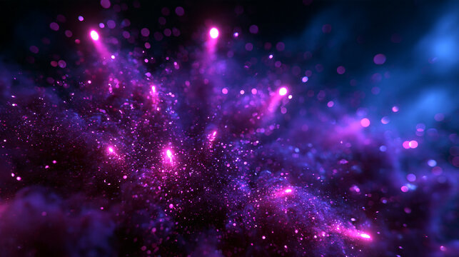 Abstract Glowing Purple Particles and Light Burst Explosion