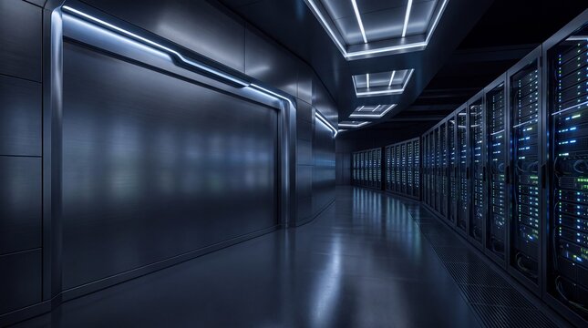 Futuristic Data Center Server Room with Modern Infrastructure