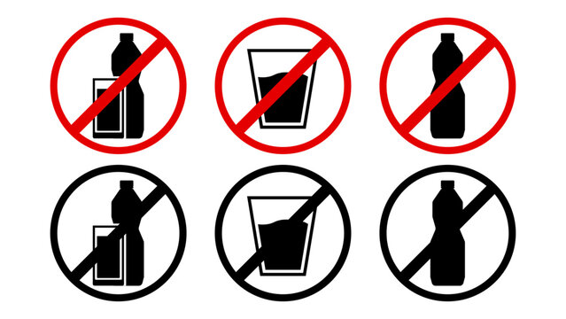 No Drink Allowed Sign Prohibition Warning Sticker Set