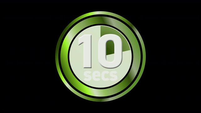 Colourful 10 second countdown clock timer for game shows, quizzes, tutorials, instruction guides for 10 secs animated graphic stopwatch counter 4K animation graphics with transparent alpha channel 4K