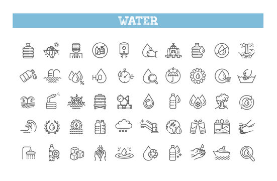 Water line icons set. Vector illustration