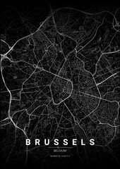 Brussels City Map Poster, Noir Style Urban Street Grid Illustration © CreativAI