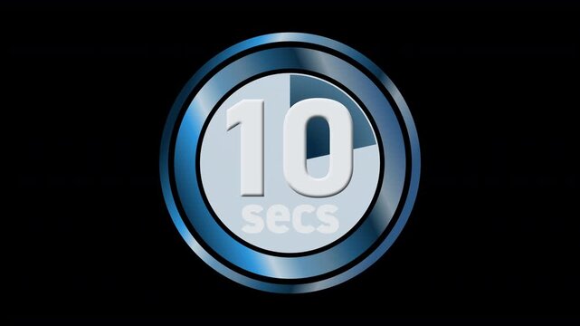Colourful 10 second countdown clock timer for game shows, quizzes, tutorials, instruction guides for 10 secs animated graphic stopwatch counter 4K animation graphics with transparent alpha channel 4K